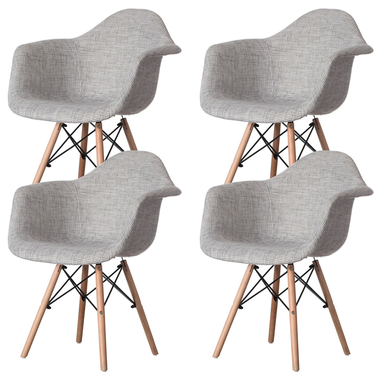 Mid-Century Modern Style Fabric Lined Armchair with Beech Wooden Legs